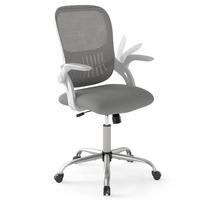 BÜROSTUHL mit klappbaren Armlehnen und Wippfunktion grau - Grau, Metall (63.5/97/58cm) - COSTWAY