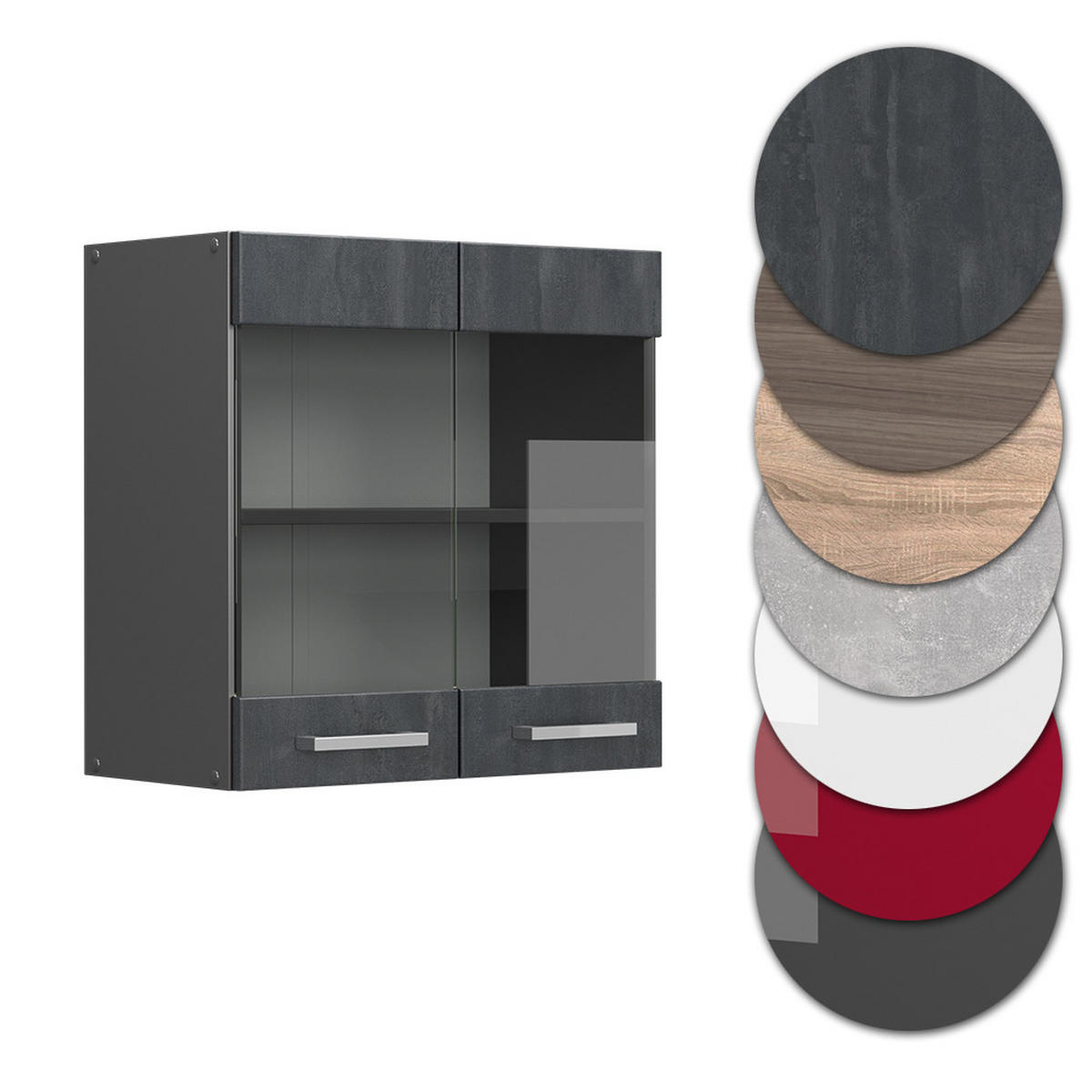 KÜCHENGLASSCHRANK R-Line Schwarz Beton 60 cm - Anthrazit/Schwarz, Holzwerkstoff (60/60/31cm) - Vicco