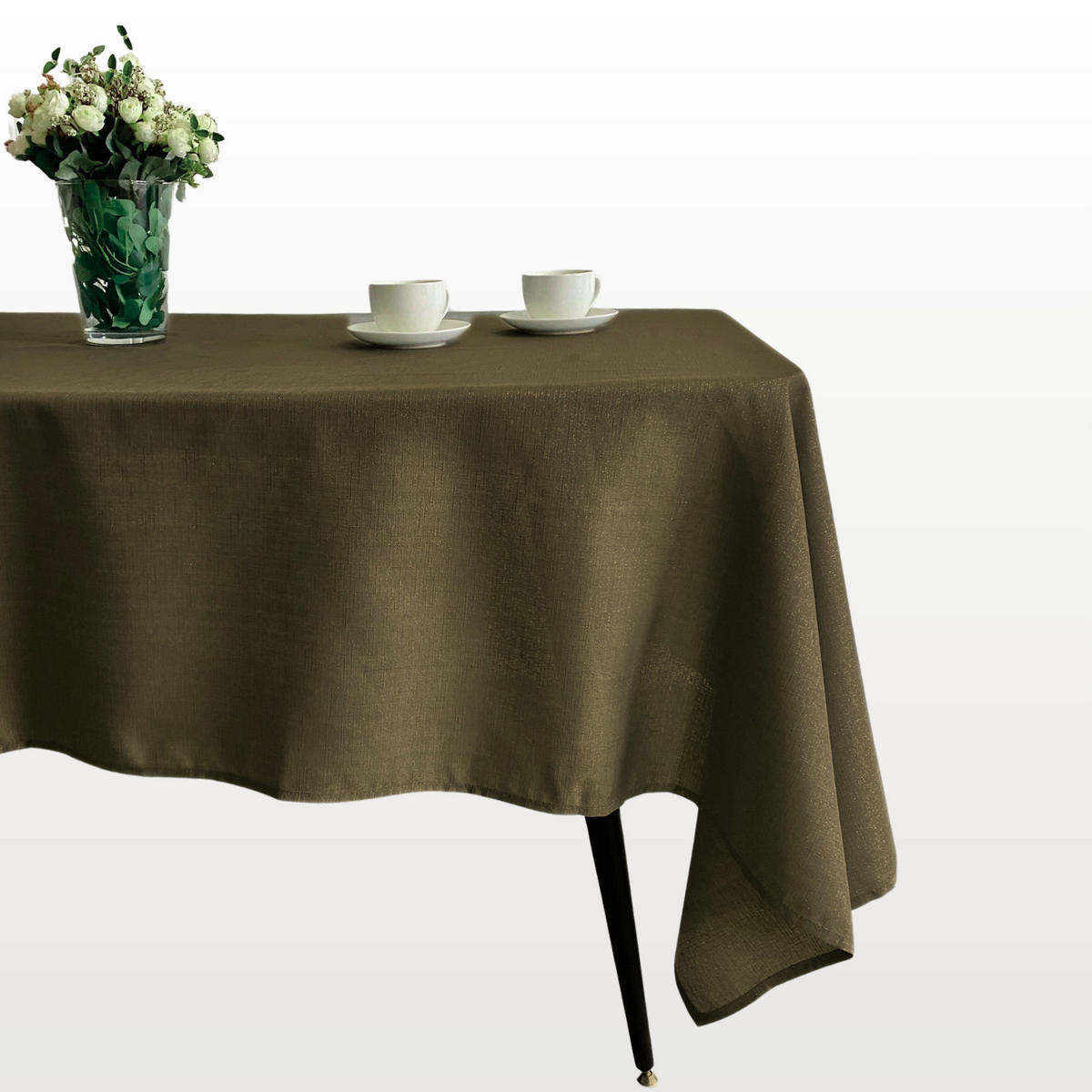 TISCHDECKE Mira. Bio-Baumwolle und Leinen. 170x170 cm. Olivgrün. - Olivgrün, Textil (170/170cm) - SOWL