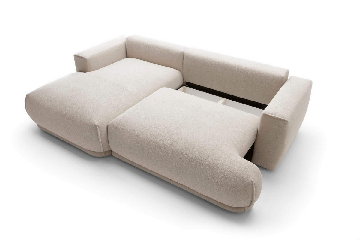 ECKSOFA NERO Beige Velours-Stoff mit Schlaffunktion - Beige, Holz (270/170cm) - MASSENO