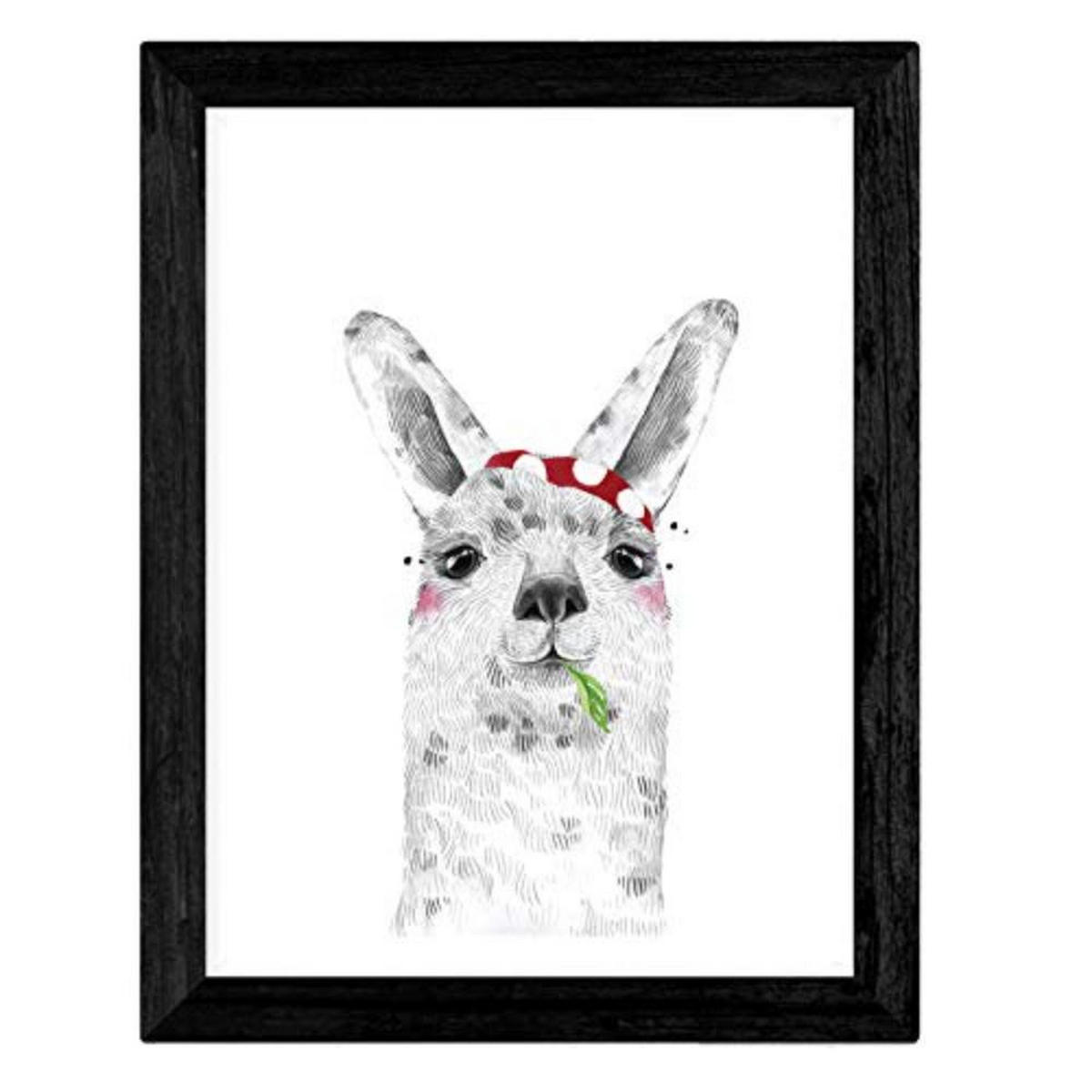 POSTER Set mit 4 „Tiere mit roten Accessoires“ A4 Schwarzer Rahmen - Schwarz, Papier (29.7/3cm) - Nacnic