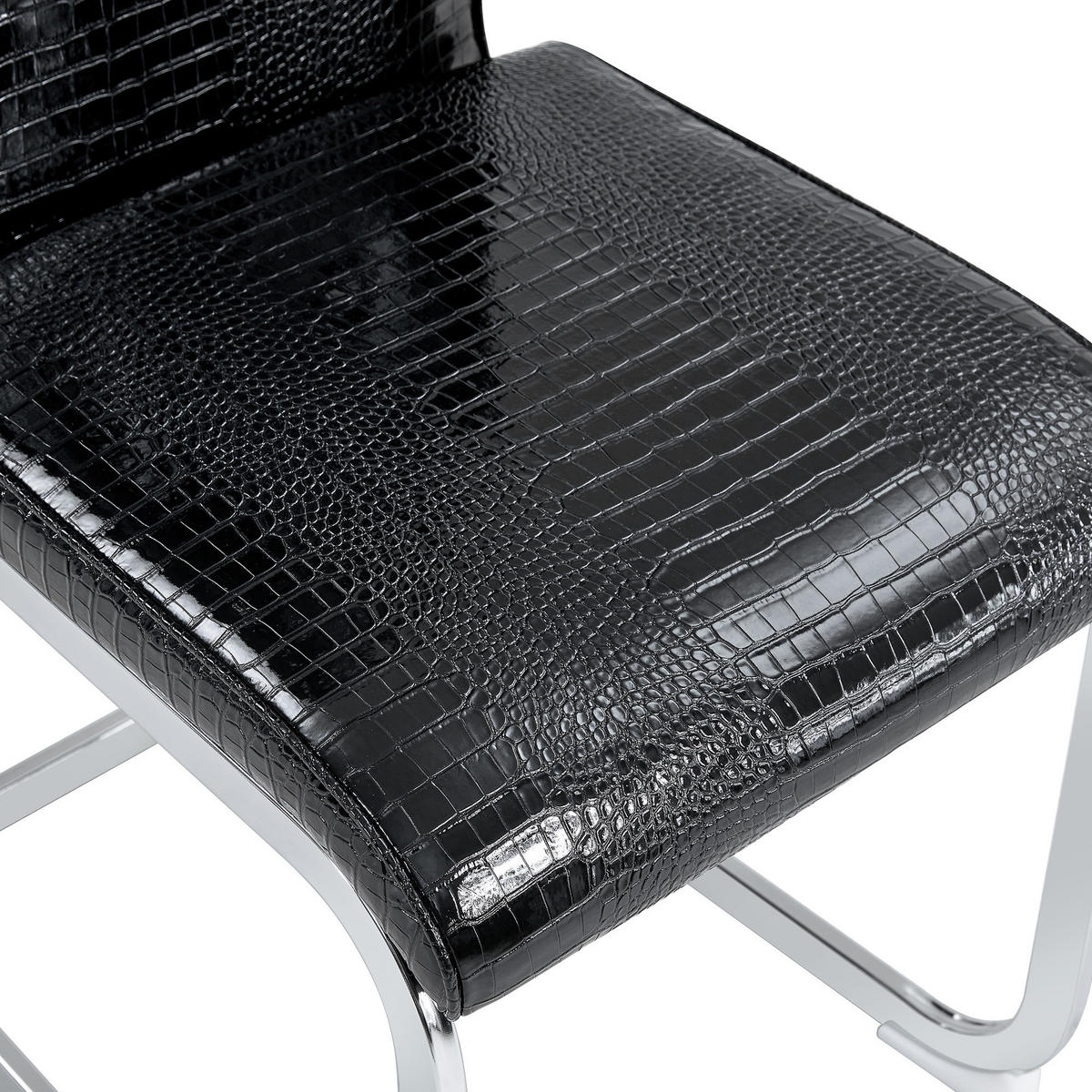 ESSZIMMERSTUHL 2er-Set, Kroko-Optik, Kristallknöpfe - Schwarz, Textil (42/102/56cm)