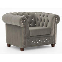 CHESTERFIELD-SESSEL Cleo Blink Grau Samt mit Kristallsteppung und braunen Massivholzfüßen - Beige/Braun, Holz/Textil (104/72/86cm) - S-Style Möbel