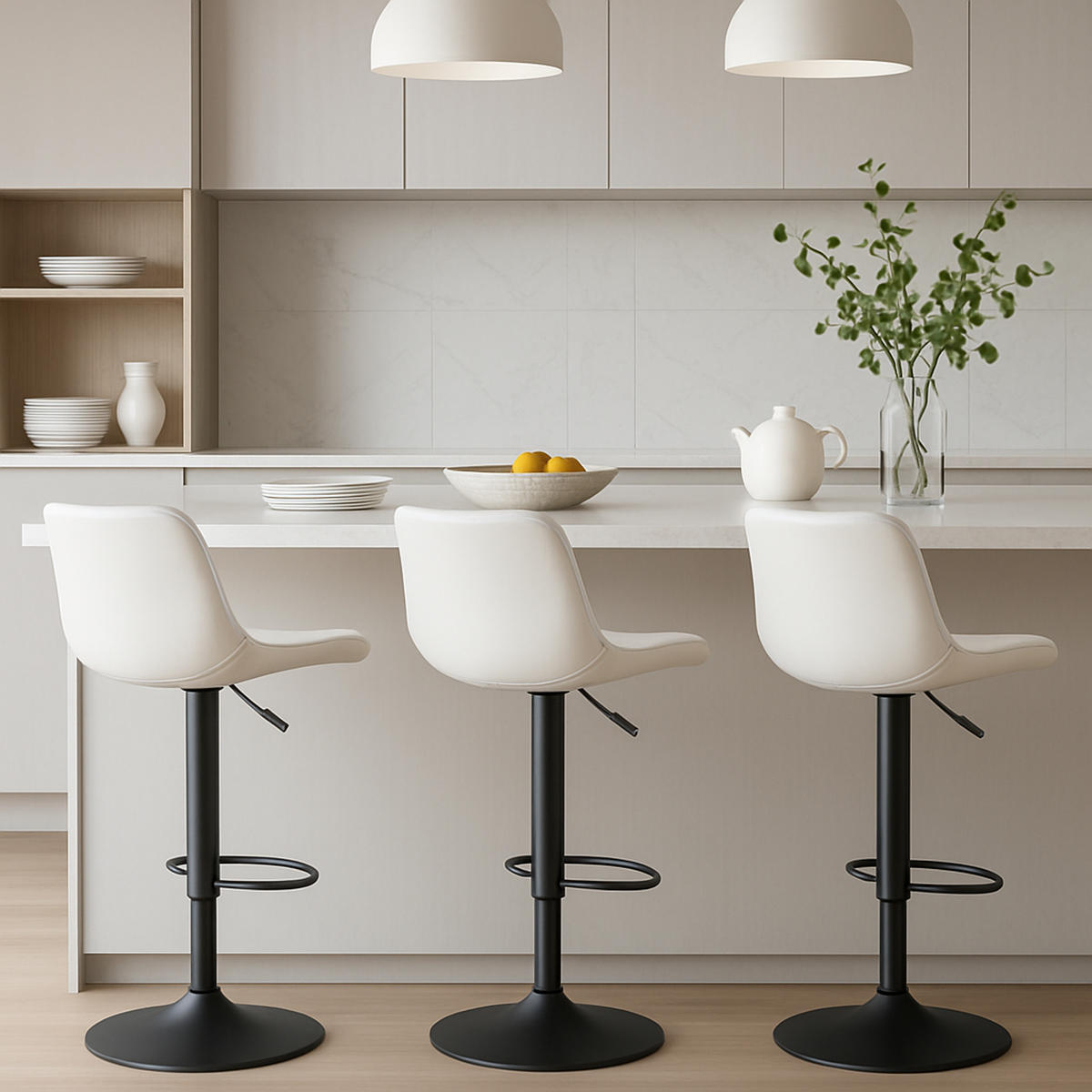 BARHOCKER 2er Set Minerva Kunstleder weiß - Schwarz/Weiß, Kunststoff/Metall (48/105/54cm) - TPFLiving
