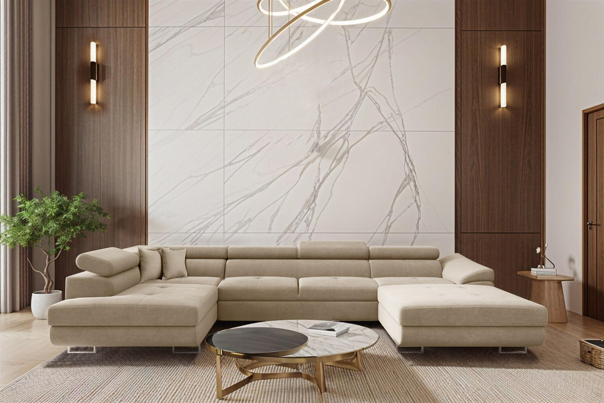 WOHNLANDSCHAFT Carmelo In Nova - Beige, Holzwerkstoff/Textil (345/90/202cm) - Fun Möbel