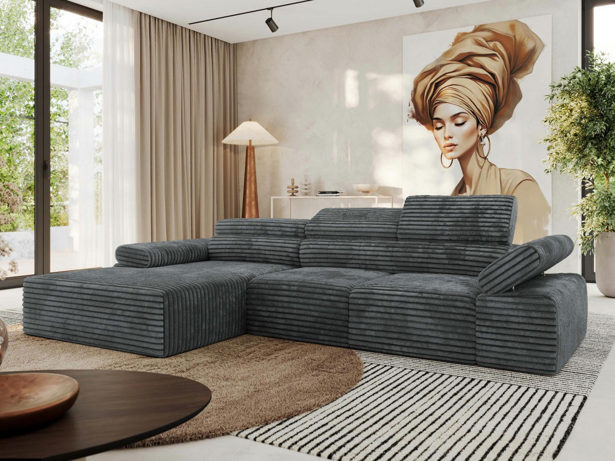 ECKSOFA RILASSO L Dunkelgrau Cord - links - Dunkelgrau/Schwarz, Kunststoff/Textil (296/174cm) - MKS