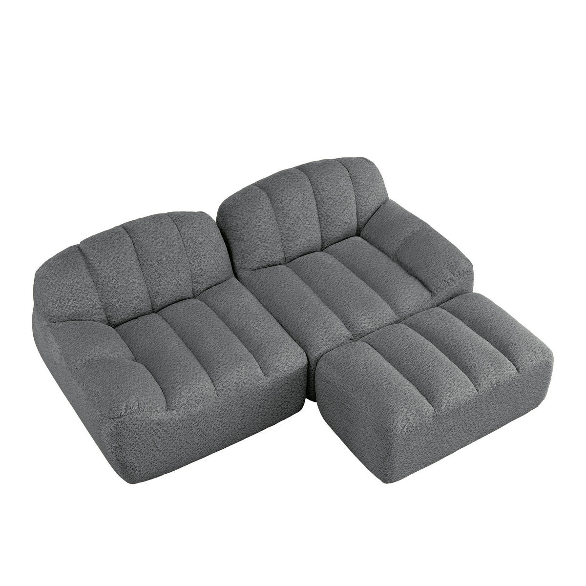 L-FÖRMIGES ECKSOFA Grau 2-Sitzer Modular Cordstoff Deep-Seat mit Hocker Ohne Montage - Grau, Textil (210/165cm) - PANGIVO
