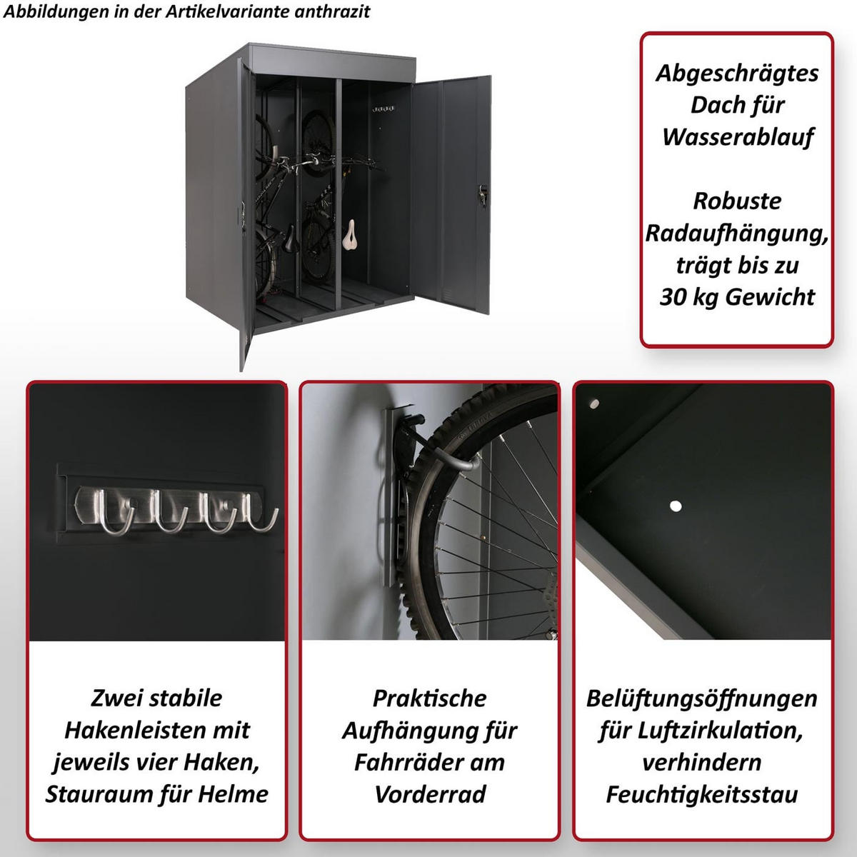 FAHRRADGARAGE H66B rechteckig Anthrazit - Anthrazit, Metall (158/213/125cm) - MCW