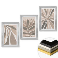 WANDBILDER 3er Set - 20x30 cm Silberner Rahmen - Abstrakte Pflanzenmuster - Silberfarben, Kunststoff (20/30cm) - ArtPrintCave