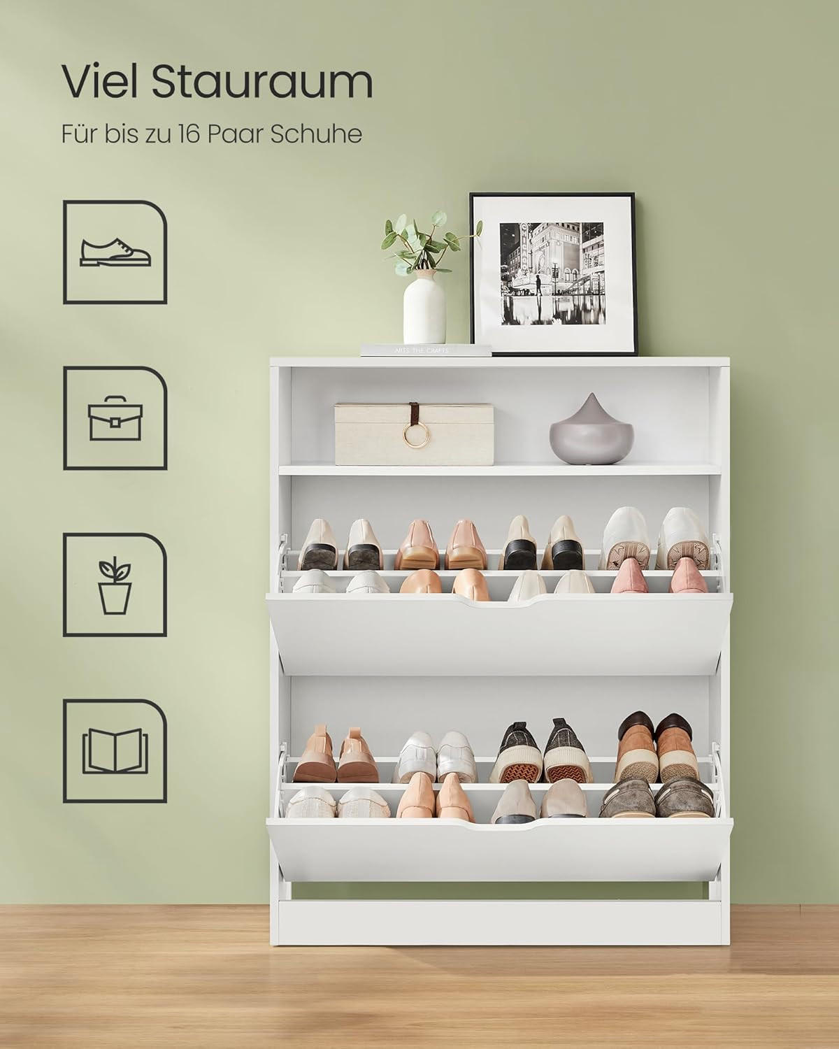SCHUHSCHRANK Kobe - Weiß, Holzwerkstoff (24/102/80cm) - VASAGLE