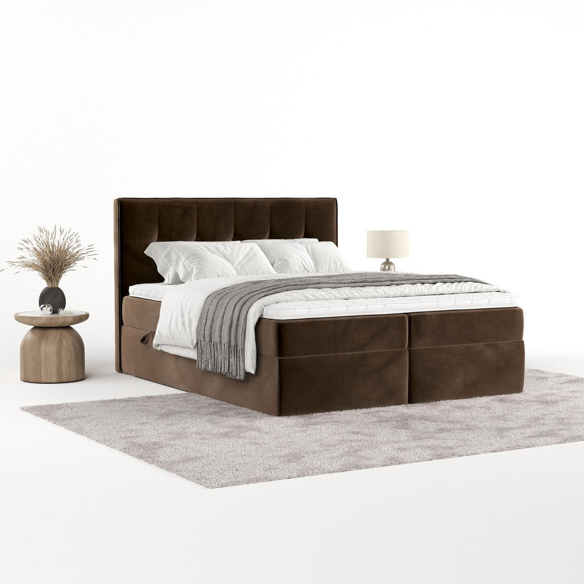 BOXBETT Mireo 180/200 cm Braun im Kronos Stoff - Schwarz/Braun, Holz/Holzwerkstoff (180/200cm) - AltaBeds