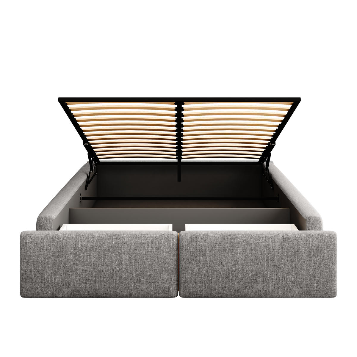 POLSTERBETT 140/200 cm grau mit hydraulischer Lagerung und 2 Schubladen - Grau, Textil (140/200cm) - OKWISH