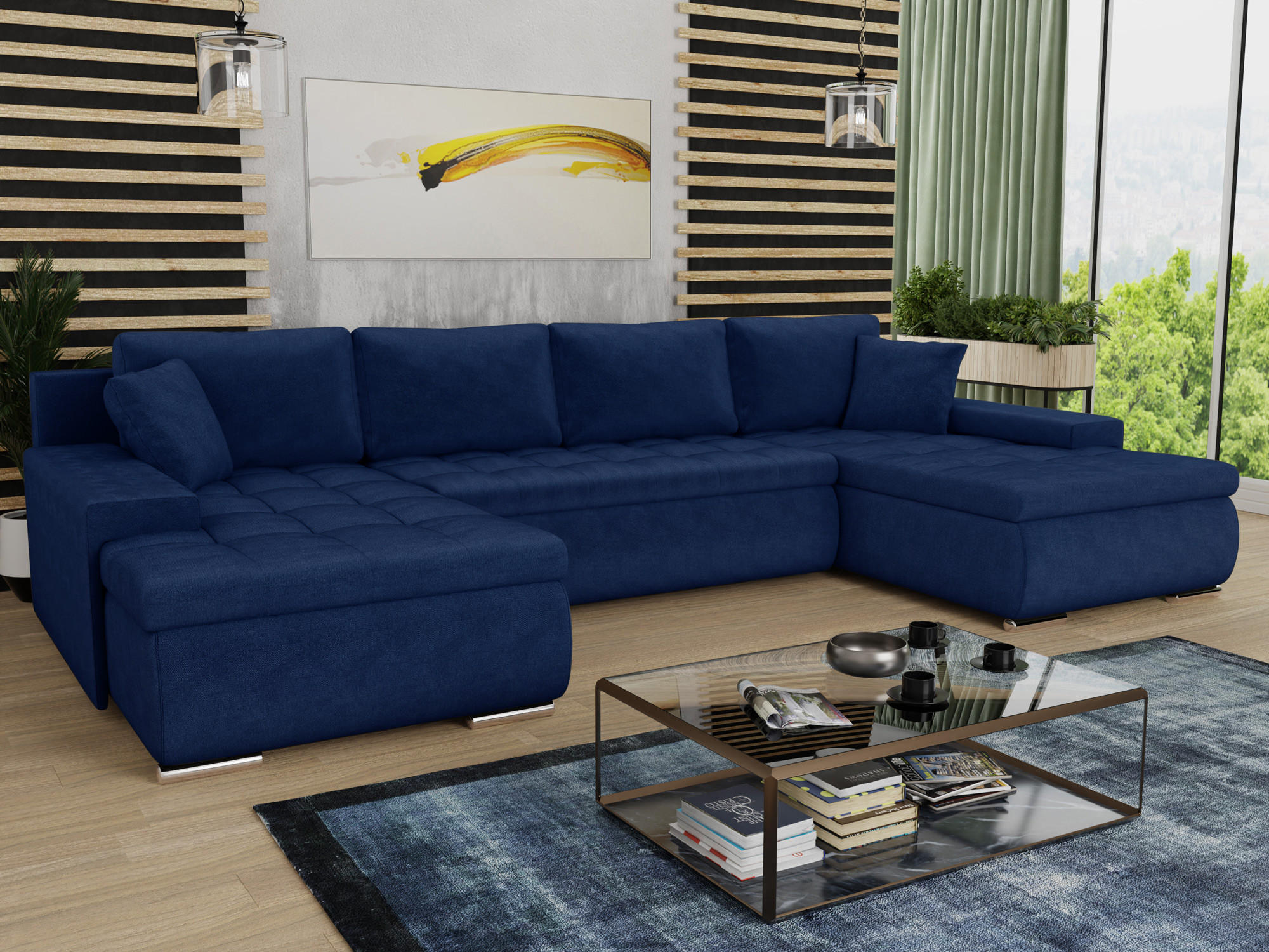 WOHNLANDSCHAFT Faris U - Blau, Holz/Textil (350/85/185cm) - Sofnet