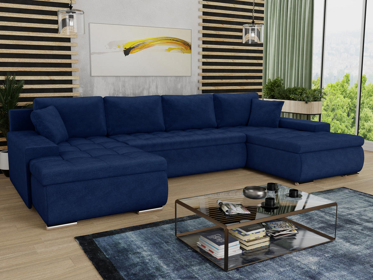 WOHNLANDSCHAFT Faris U - Blau, Holz/Textil (350/85/185cm) - Sofnet