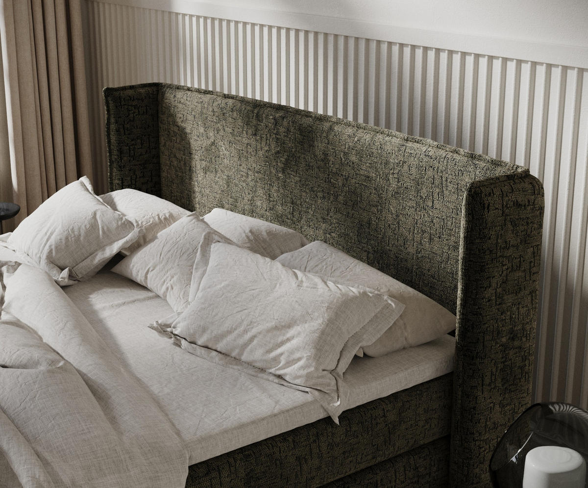 BOXSPRINGBETT Carizzo Olivenfarbe 140/200 cm mit Matratze und Topper - Schwarz/Olivgrün, Holz/Holzwerkstoff (140/200cm) - Maison de Reve
