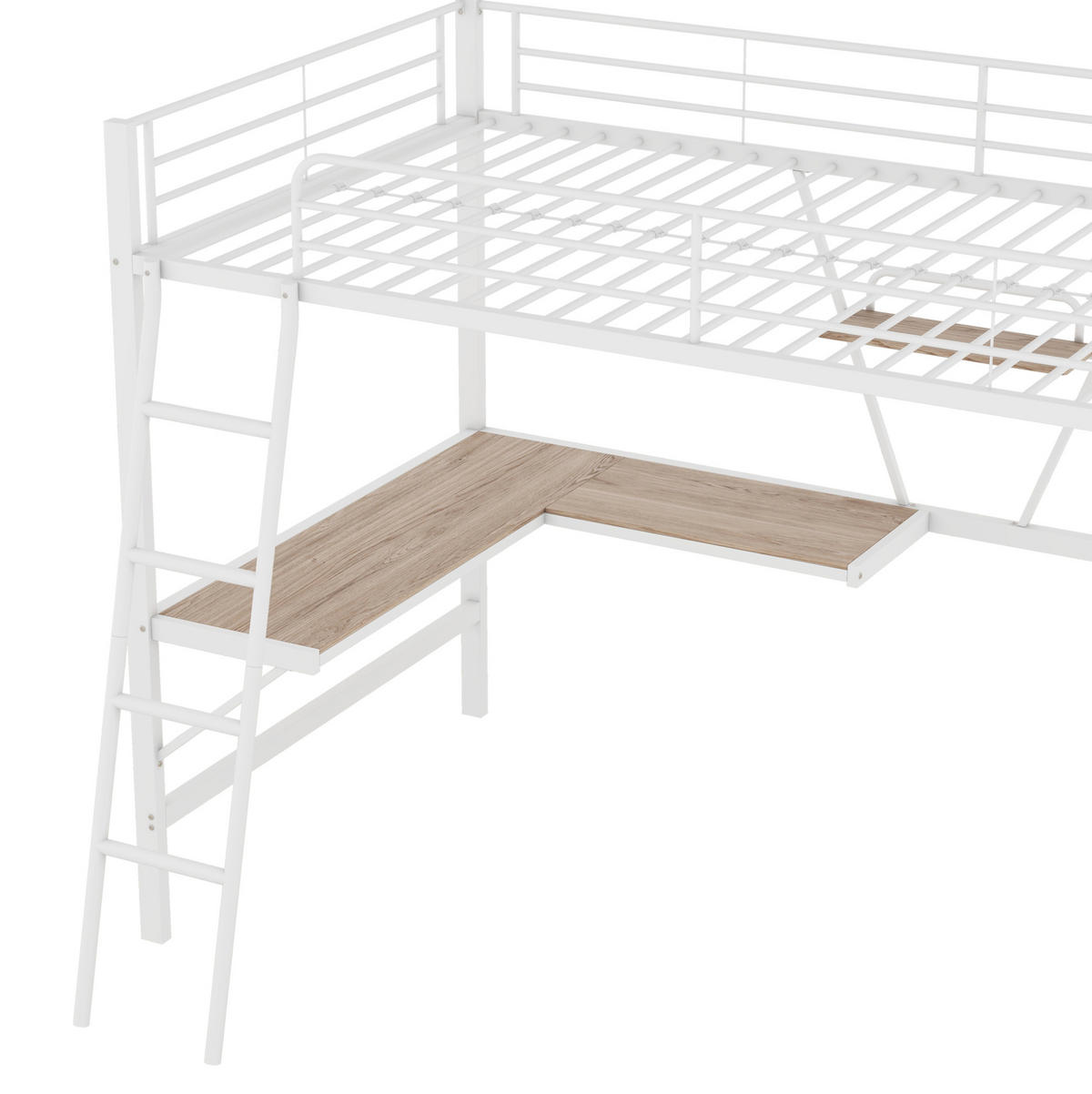 HOCHBETT 90/200 cm, Weiß mit L-förmigem Schreibtisch und Regal - Weiß, Metall (90/200cm) - MIVRAY