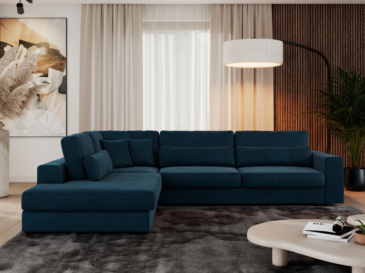 ECKSOFA Savona Dunkelblau Velvet - links - Schwarz/Dunkelblau, Kunststoff/Textil (316/249cm) - MKS