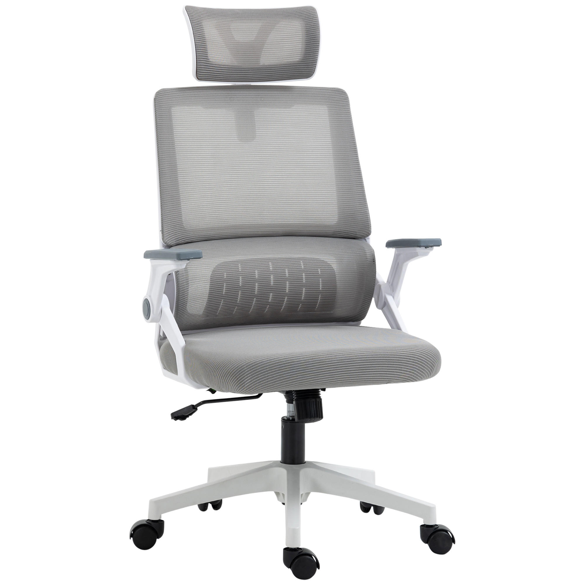 Vinsetto KANCELÁŘSKÁ ŽIDLE Ergonomická, kancelářská židle s nastavitelnou opěrkou hlavy, síťovina, šedá