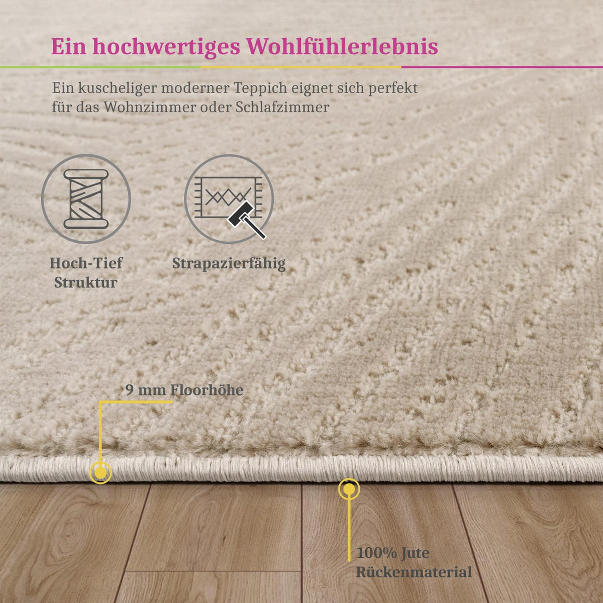 KURZFLORTEPPICH, einfarbig, aus Polypropylen, Florhöhe 9 mm, Beige, 200 x 280 cm - Beige, Textil (200/280cm) - KADIMA DESIGN