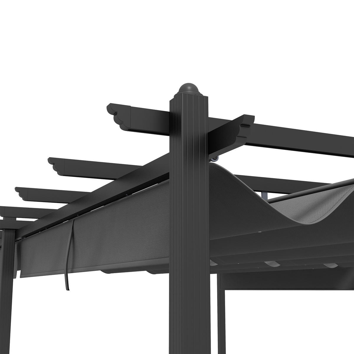 PERGOLA DE-12598 350/600 cm ausziehbar mit Alurahmen Dunkelgrau - Dunkelgrau, Metall (358/223/597cm) - ComfortXL