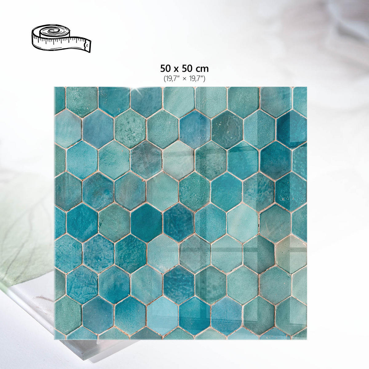 TISCHPLATTE 50x50 cm – Türkisfarbene Fliesen - Braun, Glas (50/50/0.4cm) - Wallfluent