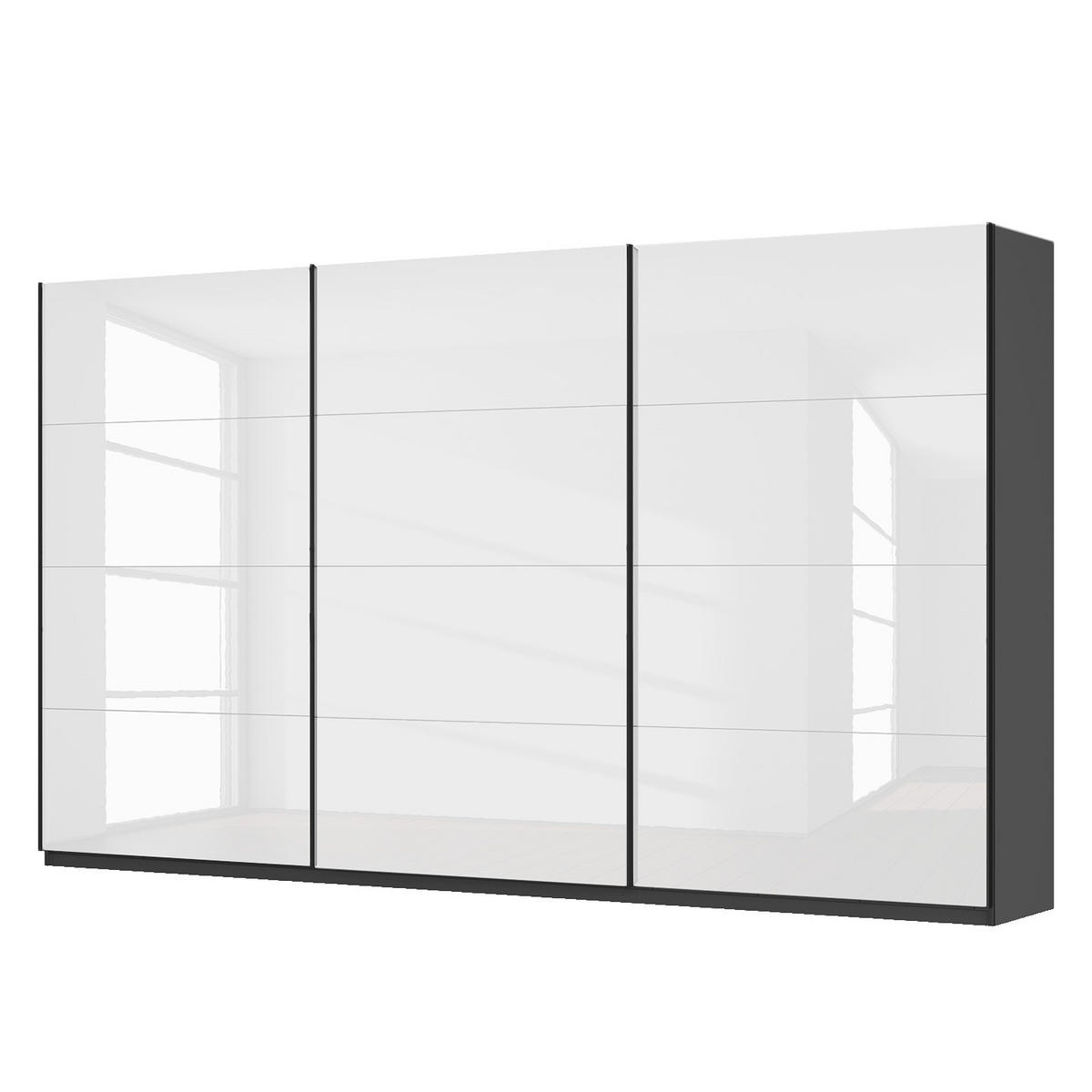 SCHWEBETÜRENSCHRANK - Weiß Hochglanz/Grau, Holzwerkstoff (405/236/68cm) - home24