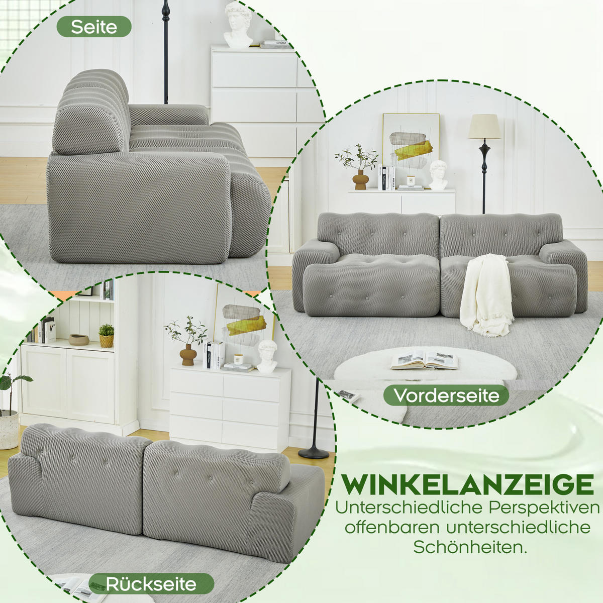 2-SITZER-SOFA 224/104/66 cm aus Stoff mit breiten Armlehnen und Knopfheftung, Grau - Grau, Textil (224/66/104cm) - Redom
