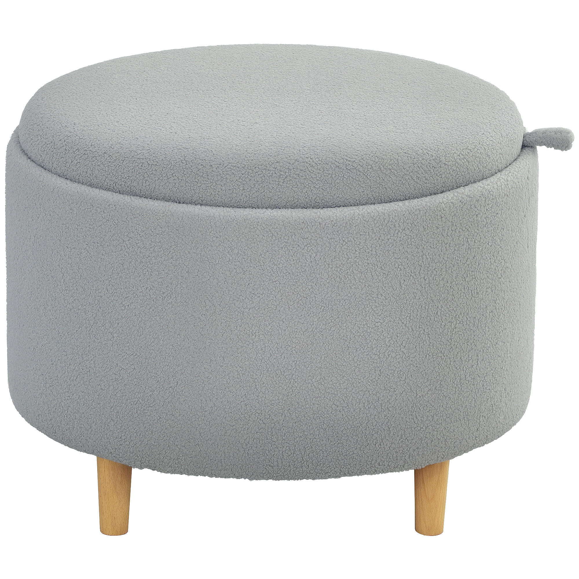 SITZHOCKER Ottomane mit Stauraum Runder Polsterhocker mit Klappdeckel, Grau - Naturfarben/Grau, Eichenholz/Kunststoff (56/42/56cm) - HOMCOM