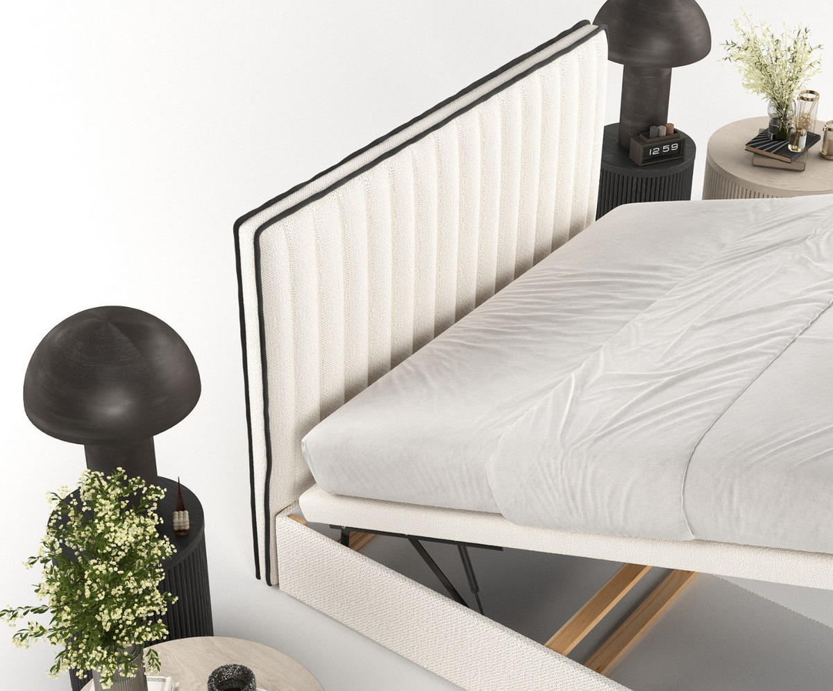 POLSTERBETT Keva mit Stauraum 140/200 cm Creme im Alta Stoff - Creme/Schwarz, Holz/Holzwerkstoff (140/200cm) - AltaBeds