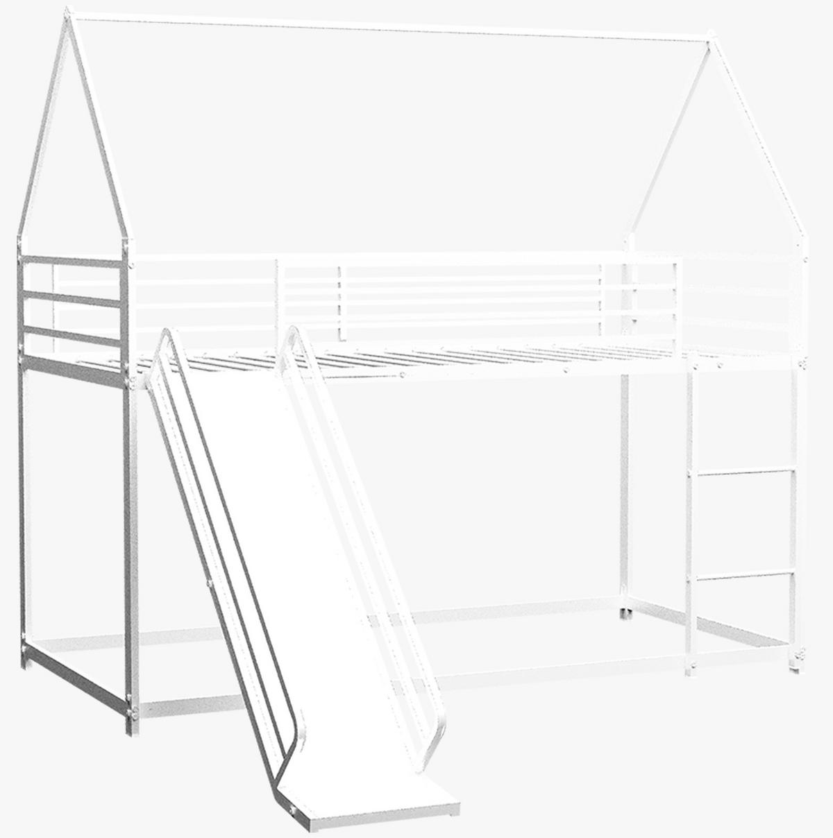 ETAGENBETT 90/200 cm mit Rutsche, Leiter und Spielhausdesign, Weiß - Weiß, Metall (90/200cm) - Redom