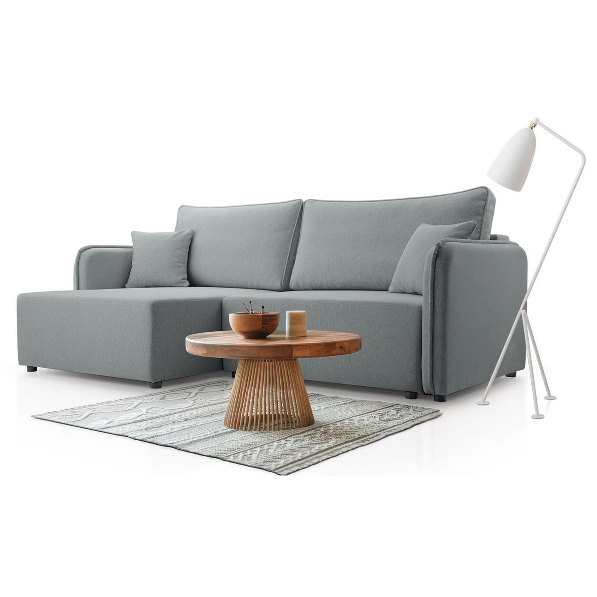 ECKSOFA Kassian, Hellgrau Strukturstoff, linksseitig - Hellgrau/Schwarz, Kunststoff/Textil (227/147cm) - Selsey