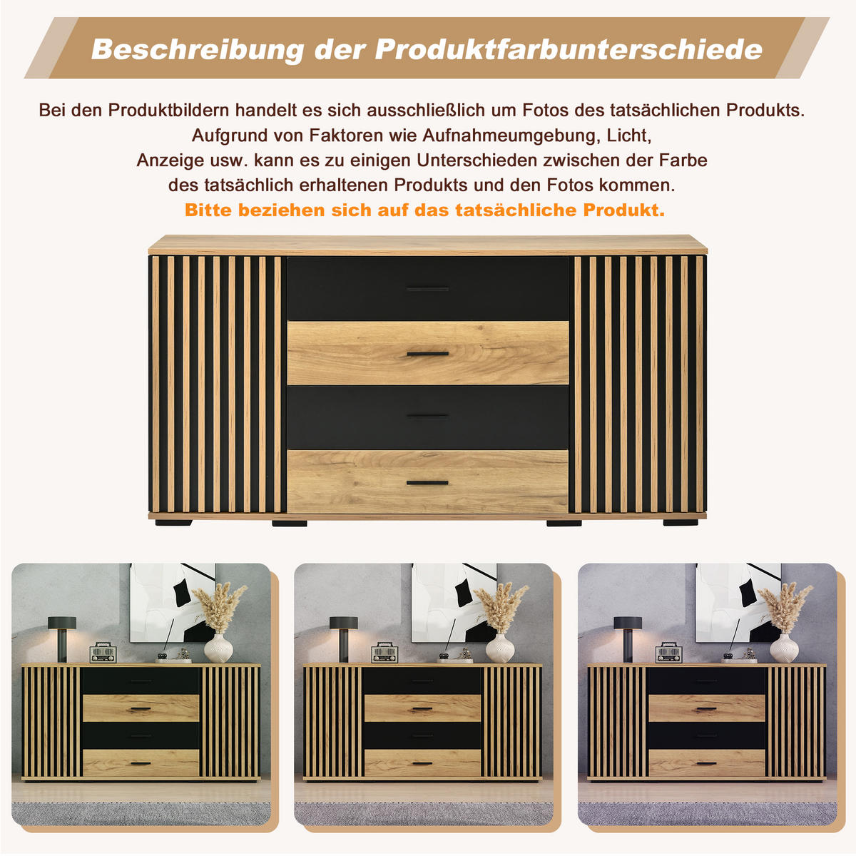 SIDEBOARD 140x35x70cm Eiche Schwarz mit 4 Schubladen - Schwarz, Holzwerkstoff (140/70/35cm) - FLIEKS