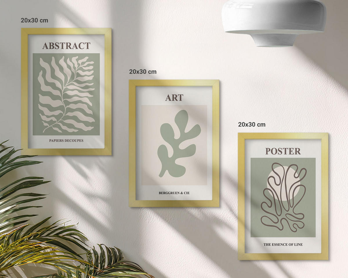 WANDBILDER 3er Set - 20x30 cm Goldrahmen - Poster mit Pflanzenmustern von Matisse - Goldfarben, Kunststoff (20/30cm) - ArtPrintCave