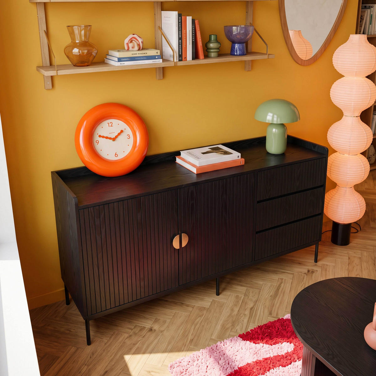 SIDEBOARD, Schwarz - Schwarz, Holz/Metall (150/80/40cm) - Oviala
