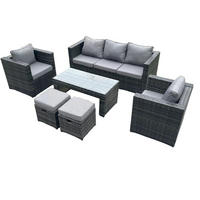 GARTENSET Polyrattan 7-Sitzer - Dunkelgrau/Grau, Glas/Kunststoff - Fimous