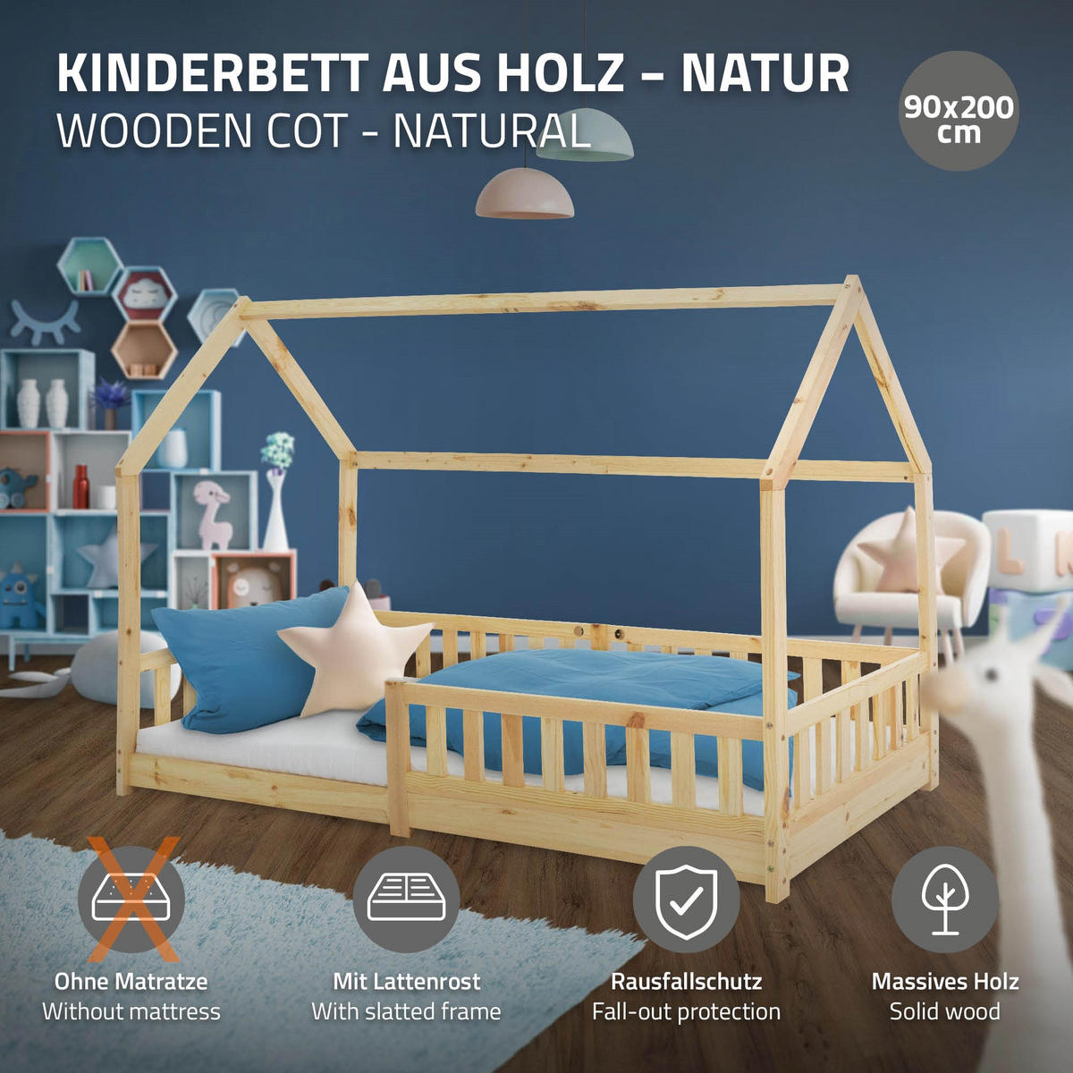 KINDERBETT mit Dach 90x200 cm Natur - Naturfarben, Holz (90/200cm) - ML-DESIGN
