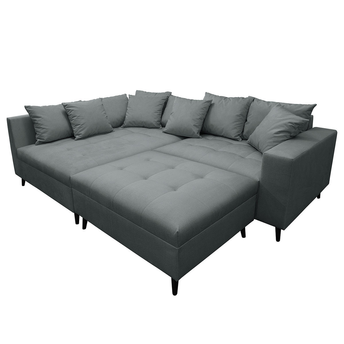 ECKSOFA mit Hocker - Anthrazit, Holz/Birkenholz (247/174cm) - home24