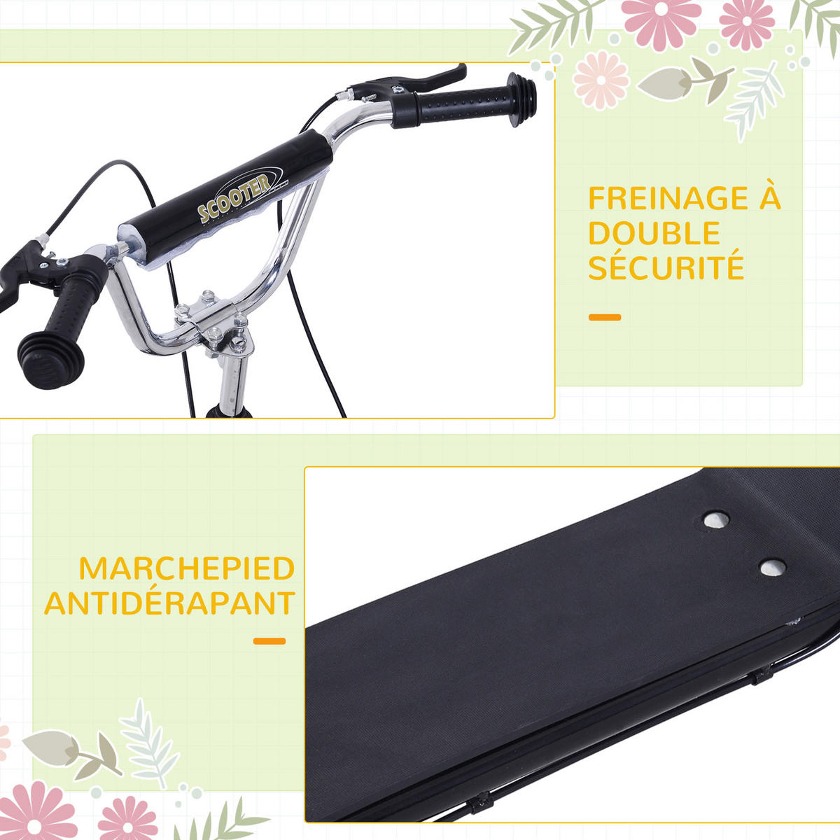 KINDERSCOOTER DE-16933 Große Luftreifen Ø 41 cm mit Pegs Schwarz - Schwarz, Metall (143/58/100cm) - ComfortXL
