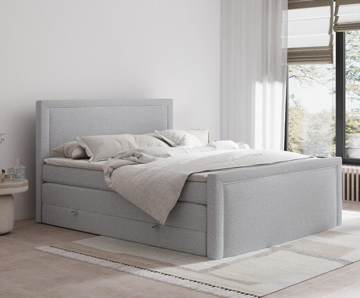 BOXSPRINGBETT Lavenda Hellgrau 200/200 cm - Hellgrau/Schwarz, Holz/Holzwerkstoff (200/200cm) - Maison de Reve