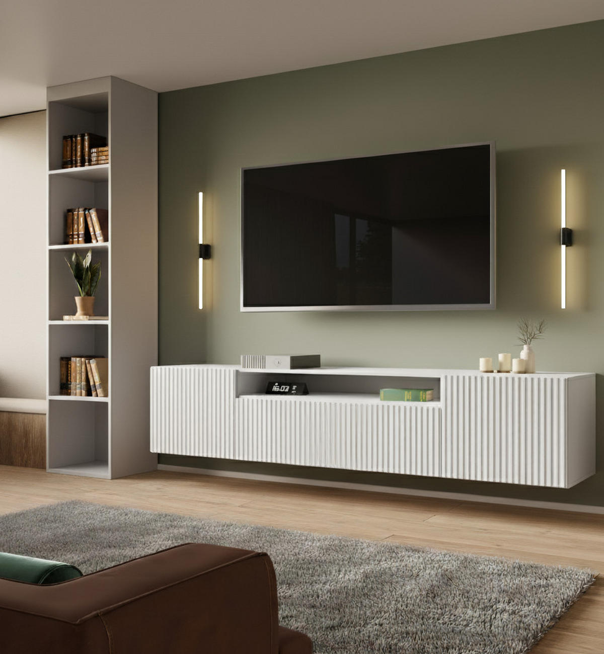 LOWBOARD Noa, Hängender TV-Schrank mit Push-to-Open System, weiß - Weiß, Holzwerkstoff (200/41/40cm) - AN-Moebel 4u