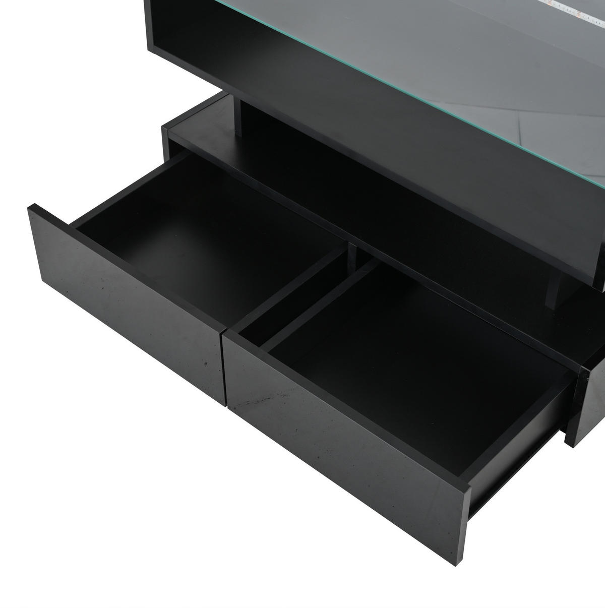 COUCHTISCH 80/80/45 cm höhenverstellbar mit LED-Beleuchtung und Stauraum, Schwarz - Schwarz, Holzwerkstoff (80/80/45cm) - Flora Grace