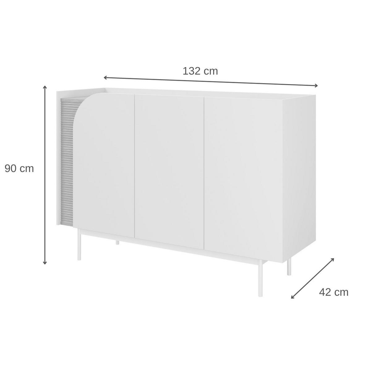 KOMODA Camel se 3 zásuvkami, rýhovaný detail, 130 cm, jarní dub + Macadamia - béžová/barva dubu, kov/kompozitní dřevo (132/90/42cm) - Beautysofa
