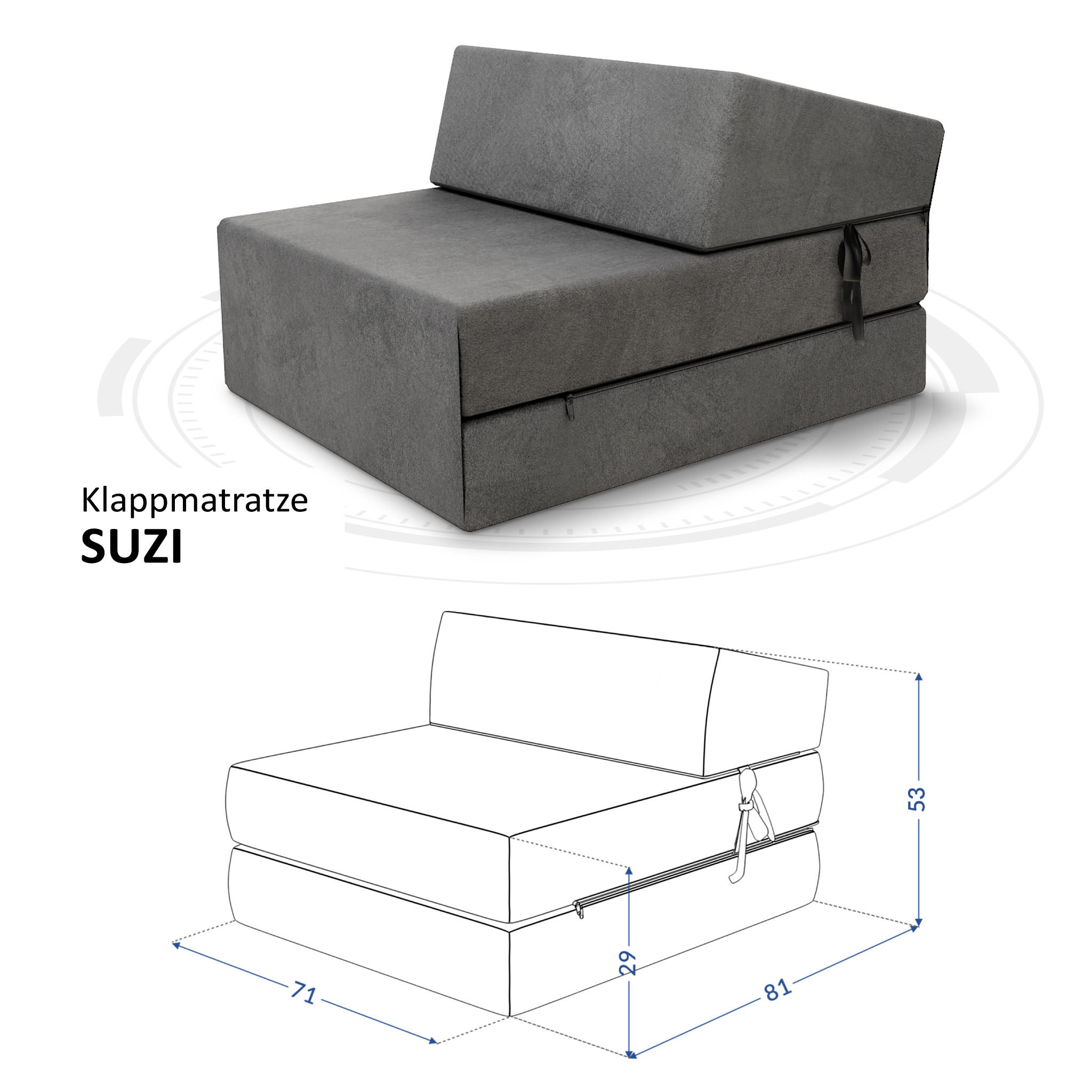 KLAPPMATRATZE SUZI - Graphitfarben, Textil (70/200cm) - FDM