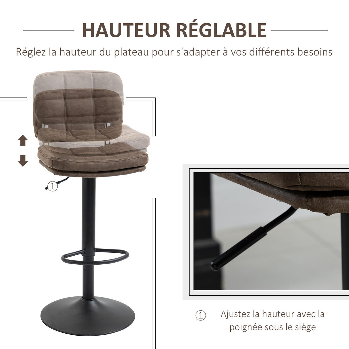 BARHOCKER 2er-Set DE-14712 Vintage gepolstert & höhenverstellbar Braun - Braun, Metall (45/107/41.5cm) - ComfortXL