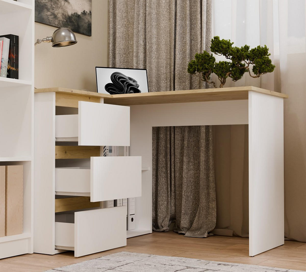 SCHREIBTISCH Weiß, Artisan Eiche 120/75/49 - Weiß/Eiche Artisan, Holzwerkstoff (49/120/75cm) - RAUMHIRSCH FURNITURE