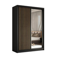 SCHWEBETÜRENSCHRANK Erika 150 cm mit Lamellen und Spiegel 2-türig, schwarz, schwarz, Lamelle Artisan - Schwarz/Eiche Artisan, Kunststoff (150/216/51cm) - Margaret Hadas24