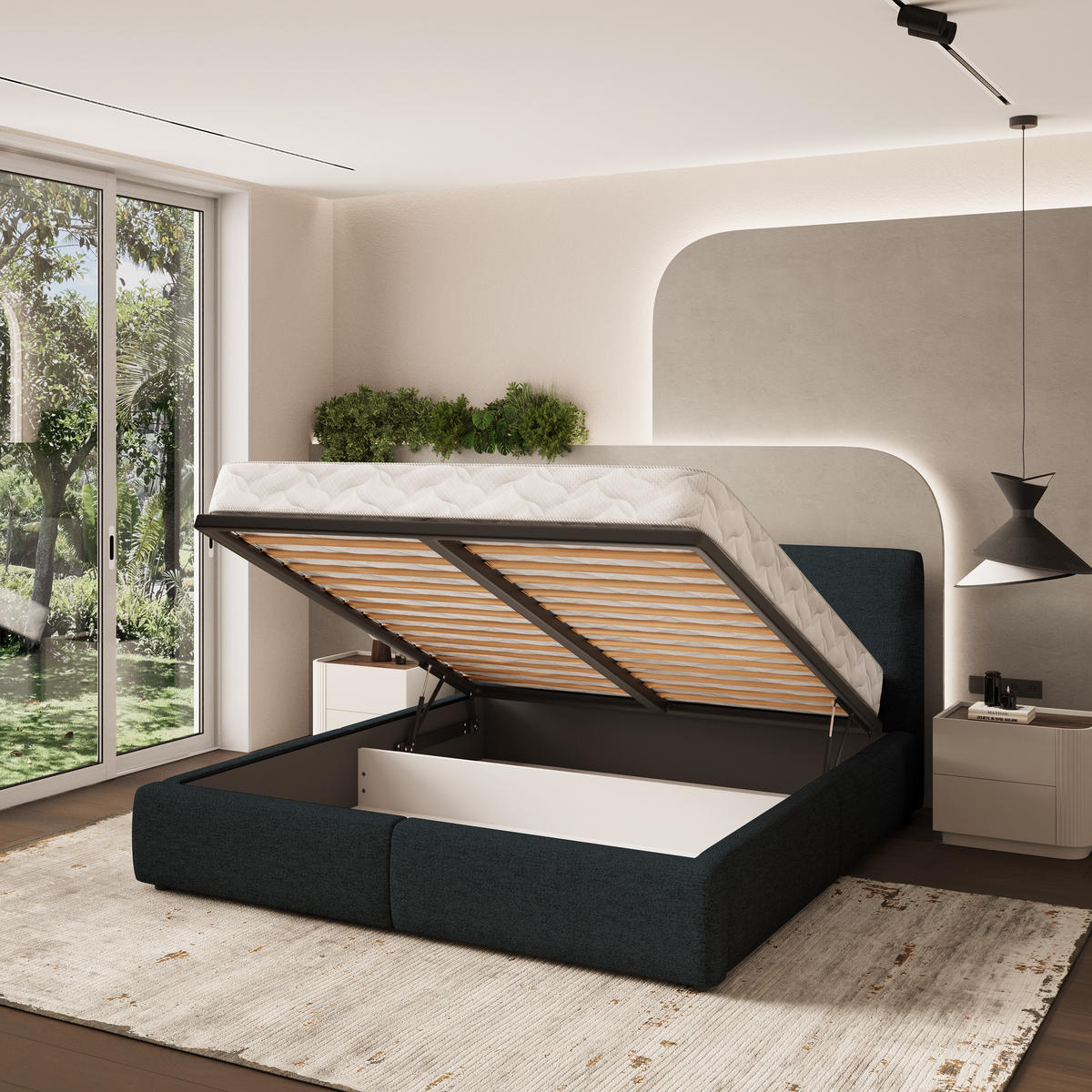 POLSTERBETT FELURO 140x200 cm mit Bettkästen - Schwarz - Schwarz, Holz (140/200cm) - MASSENO