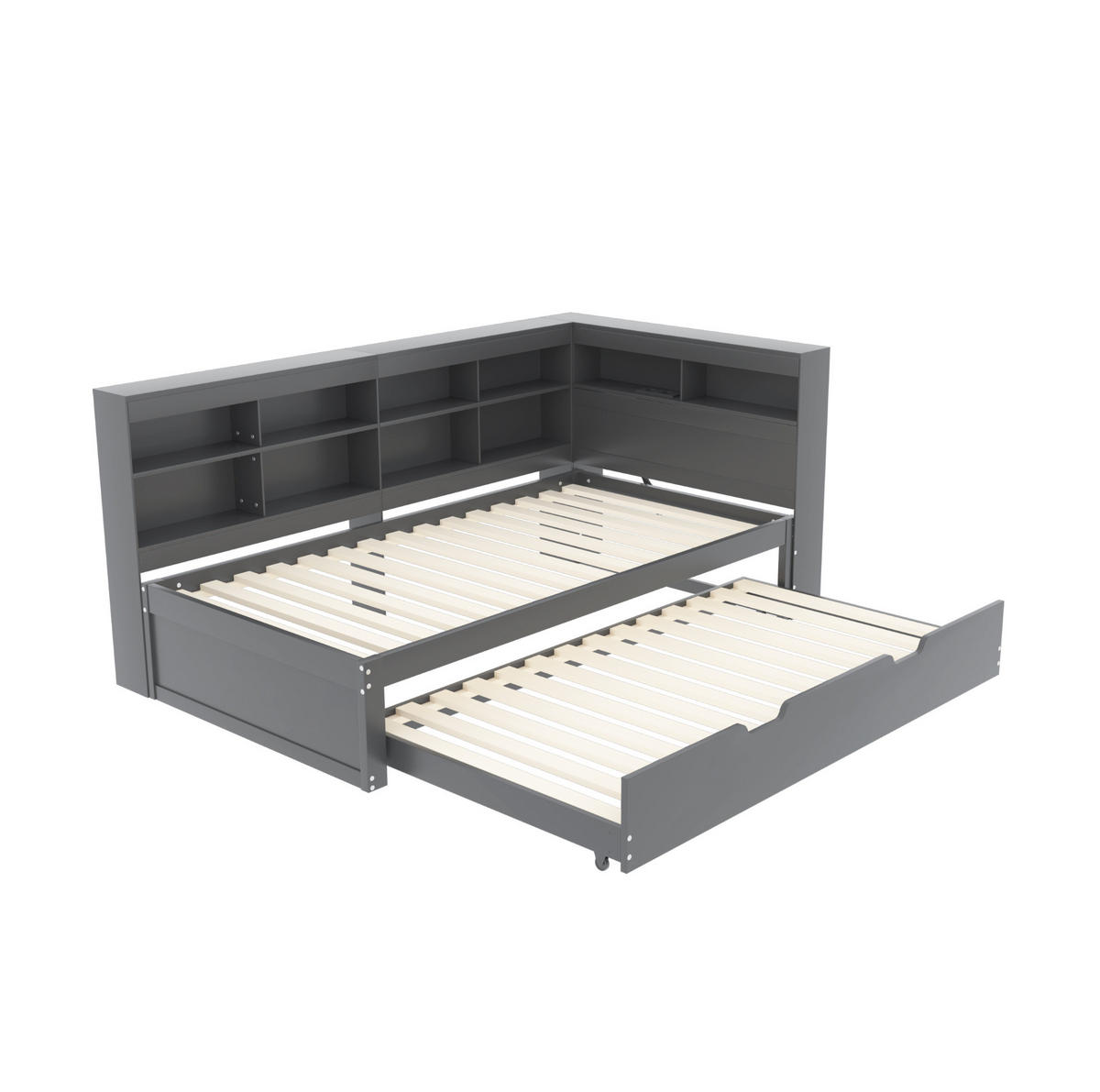 BETT 90/200 cm Grau aus Holz mit Bett und USB-Buchse - Grau, Holz (90/200cm) - OKMYHOME