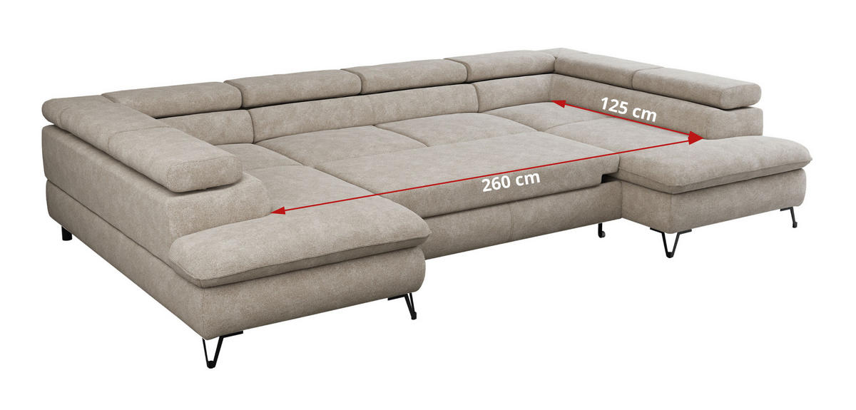 WOHNLANDSCHAFT PETER U Struktur Beige - Beige/Schwarz, Textil/Metall (346/76/208cm) - MKS