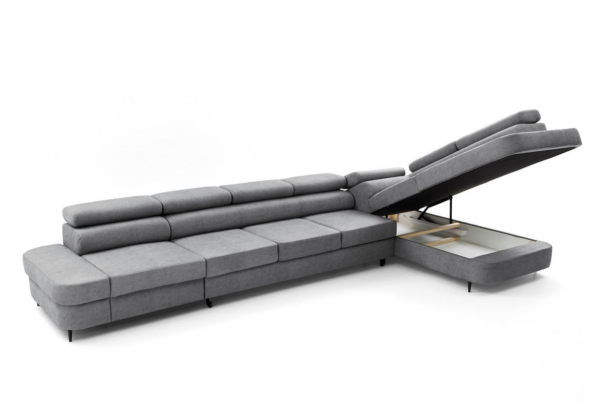 ECKSOFA PRIAM XXL L-Form Rechts mit Schlaffunktion 125x265 Velours Grau - Schwarz/Grau, Holz/Textil (203/420cm) - Muffo